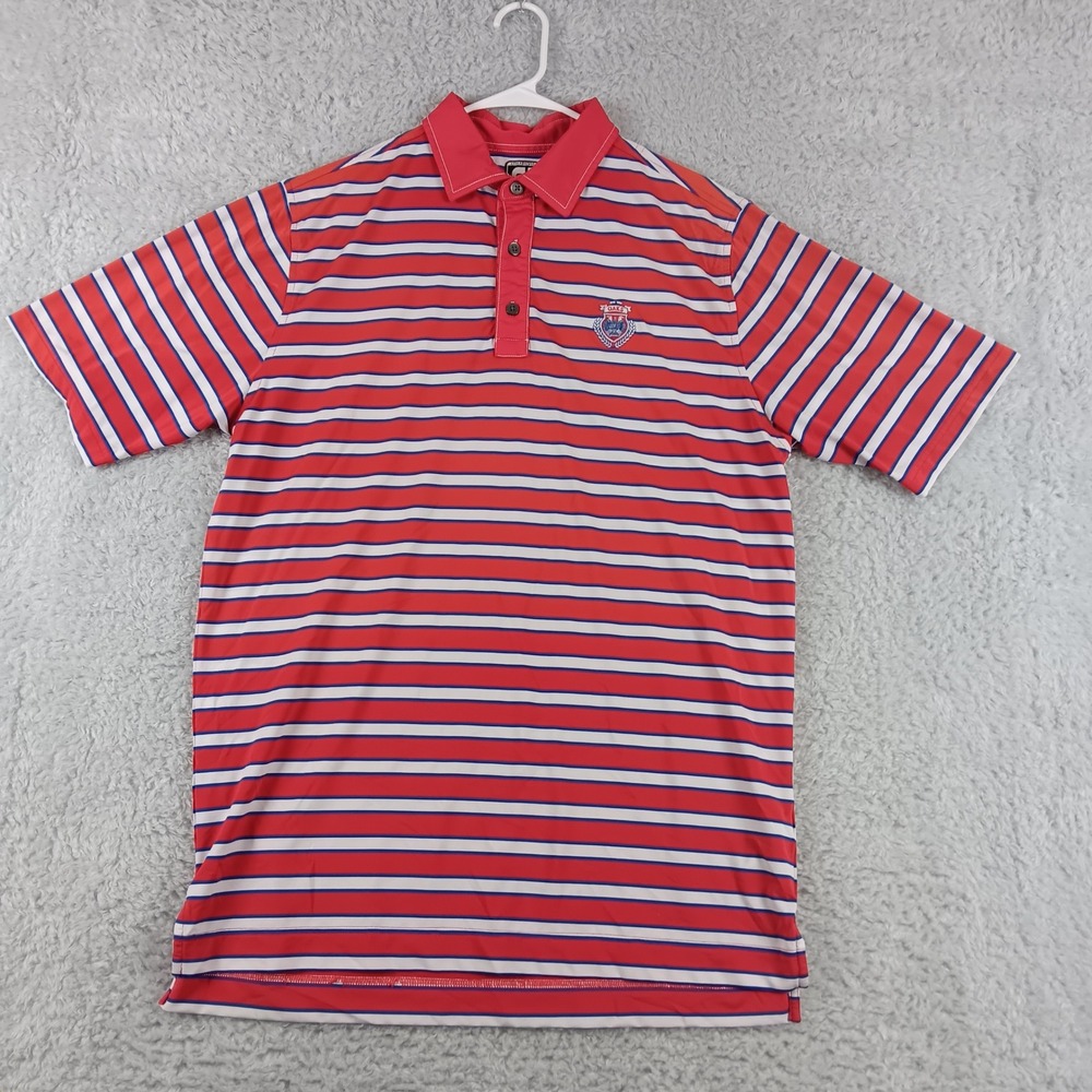 FootJoy Mens Athletic Fit Striped Golf Polo Shirt Red White Blue Large 1110416